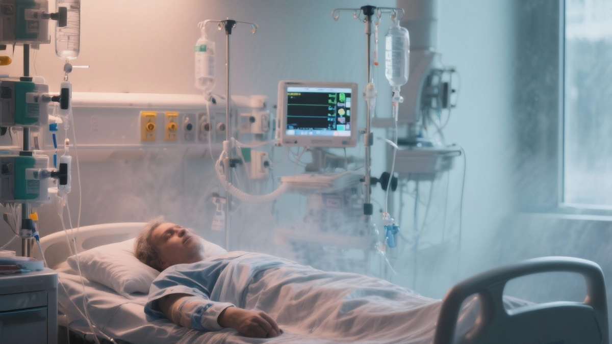KI generiertes Bild eines nicht beatmeten Intensivpflegepatienten